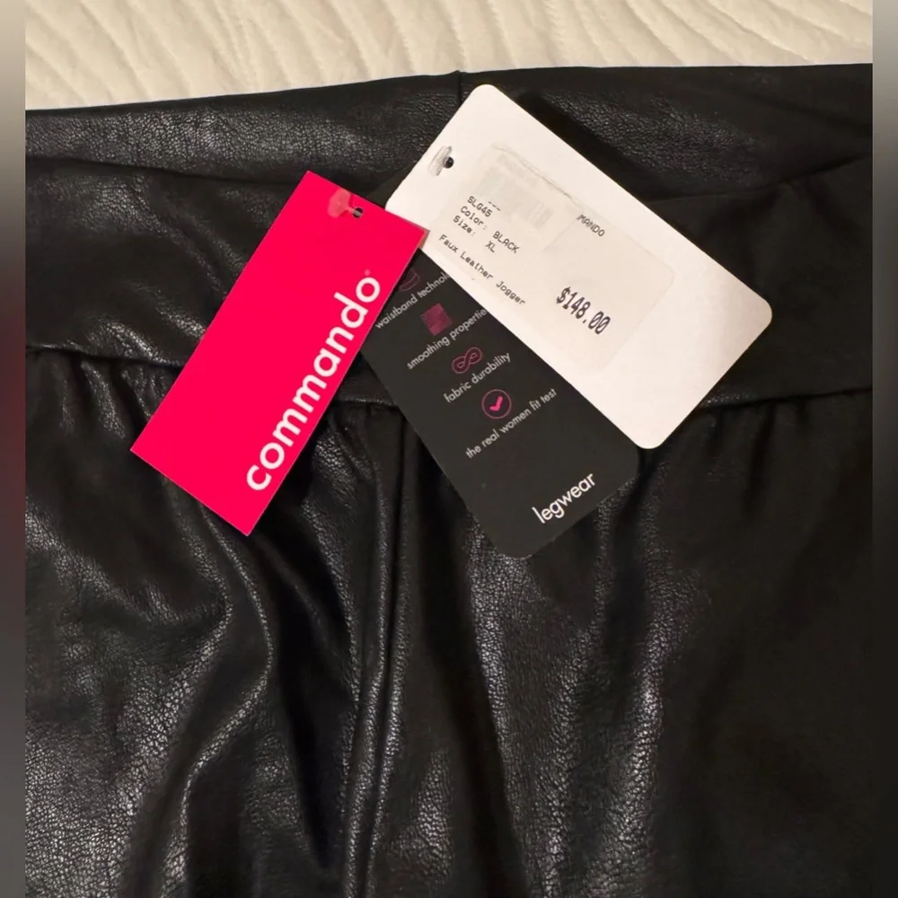 Commando Sleek Black Faux Leather Pants‎ joggers Womens xl MSRP $148